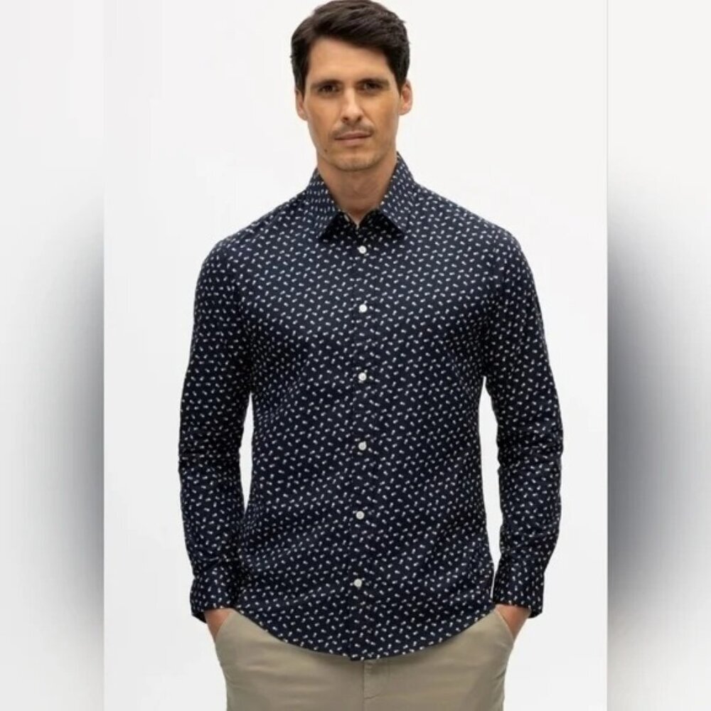 Julian & Mark Geo Dot Long Sleeve Button Front Shirt Gray Black Size L NWT